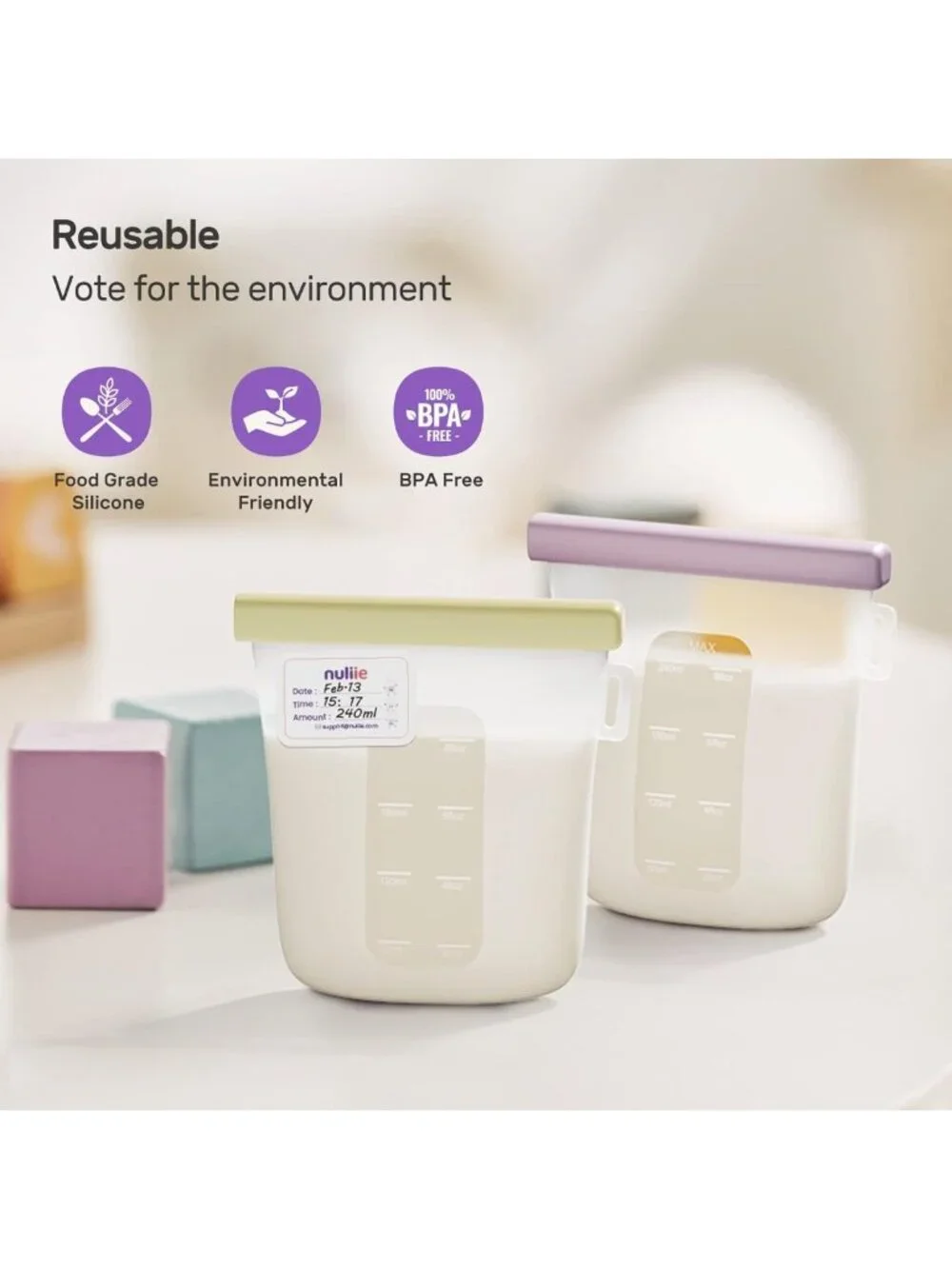 Reusable Silicone Breastmilk Storage Bags - 7 Pcs, 8oz Leak-Proof Freezer Bags